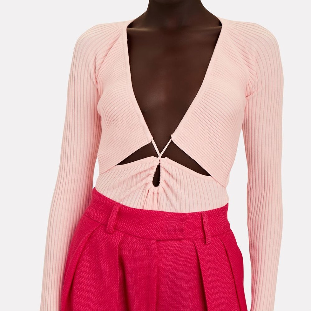 Trendy Cut-Out Rib Knit Top Silk Cotton